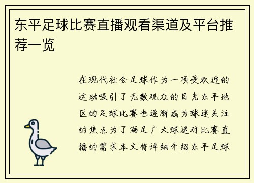 东平足球比赛直播观看渠道及平台推荐一览 东平足球比赛直播观看渠道及平台推荐一览